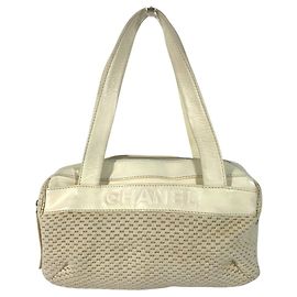 Chanel Beige Leather and Canvas Handbag Beige Cream
