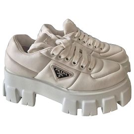 Prada Monolith Sneakers in Pelle Bianca Bianco