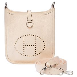 Hermès Sac HERMES Mini Evelyne en Cuir Blanc - 103768 Blanc