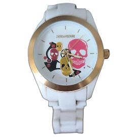 Zadig & Voltaire White Ceramic Skull Dial Watch White Golden Other
