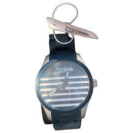 Jean Paul Gaultier Blue and White Striped Rubber Strap Watch White Blue
