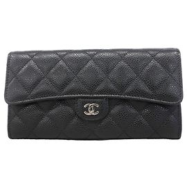 Portafoglio lungo in pelle di vitello martellata nera Chanel Nero