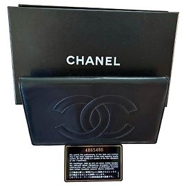 Chanel Classic Timeless Black Leather Wallet Black