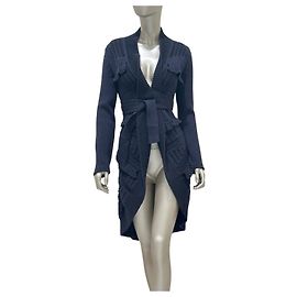 Valentino Garavani Navy Wool Knit Long Cardigan Coat S Pre-owned Other
