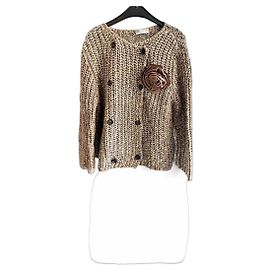 Brunello Cucinelli Cardigan en maille avec application fleur Marron Beige