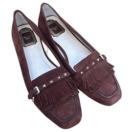 Christian Dior Brown Suede Fringe and Stud Ballet Flats Brown