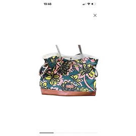 Weekend Max Mara Floral Print Canvas Tote Bag Brown Pink Green Yellow
