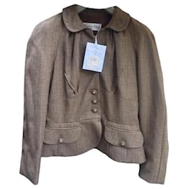 Christian Dior Brown Checked Wool Jacket Brown