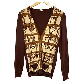Hermès Wollstrickjacke Hermes Twillene Medor Button 38 Braun