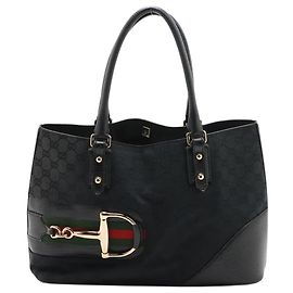 Gucci Borsa Horsebit in tela GG nera Nero