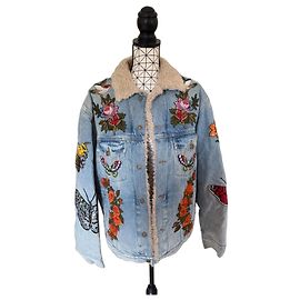 Gucci L'Aveugle par Amour bestickte Jeansjacke Blau Mehrfarben