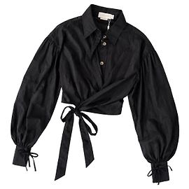 Zimmermann Zim Blouse Cropped Wrap Top Schwarz Schwarz