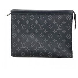 Louis Vuitton Monogram Eclipse Pochette Voyage MM Clutch Bag Black