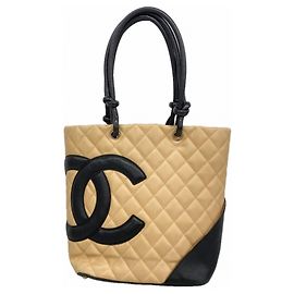 Bolsa Tote Chanel Cambon em pele de cordeiro Marrom Preto