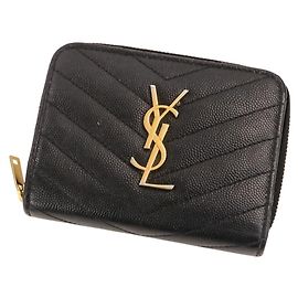 Yves Saint Laurent Cassandra V-Stitch Leder-Bifold-Geldbörse Schwarz