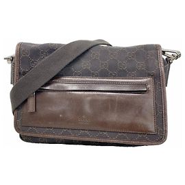 Borsa a tracolla in denim marrone Gucci Marrone