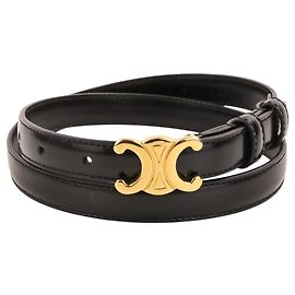 Céline Celine Triomphe Buckle Leather Narrow Belt Black