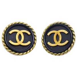 Orecchini a clip Chanel Coco Mark Circle Nero D'oro