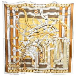 Hermès Sciarpa Hermes Carre 90 Voltes et Pirottes Beige