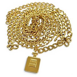 Ceinture à double chaîne avec charm bouteille de parfum Logo Chanel Doré