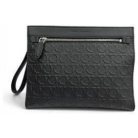 Salvatore Ferragamo Men's Black Leather Clutch Bag Black