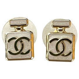 Boucles d'oreilles puces motif flacon de parfum Chanel L25P Blanc Doré