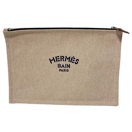 Hermès Pochette plate en toile Hermes New Yachting GM Beige
