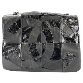 Bolsa de Ombro Chanel Lambskin Patchwork Coco Mark Preto