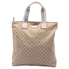 Tote vertical Gucci em lona GG bege com Web Bege