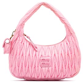 Miu Miu Sac Hobo Wander en Matelassé Tessuto Rose Taille Medium Rose