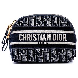 Dior Blue Oblique Besticktes Samt-Kosmetiktäschchen Blau Marineblau
