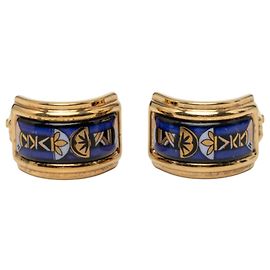 Brincos de pressão em esmalte cloisonné e banhados a ouro azul Hermès Azul