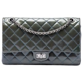 Chanel Green Quilted Patent Reissue 2.55 Double Flap 226 Vert Vert foncé