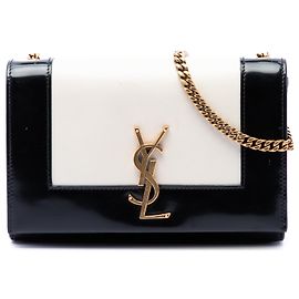 Borsa a tracolla Saint Laurent Kate Monogram in agnello bicolore bianco e vernice Small Bianco