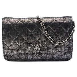 Chanel Gray CC gesteppte Metallic-Stoff Wallet On Chain Braun Anthrazitgrau