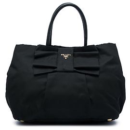 Prada Black Tessuto Fiocco Bow Tote Black