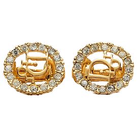 Dior Gold Gold Plated Strass Logo Clip-On-Ohrringe Golden