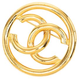 Spilla rotonda Chanel Gold CC placcata oro D'oro