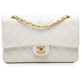 Chanel White Medium Classic Lambskin Double Flap Blanc