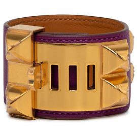 Pulseira Collier de Chien em Swift banhada a ouro roxo Hermès T4 Outro Roxo
