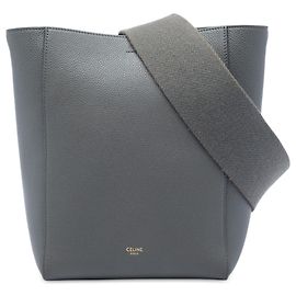 Céline Celine Borsa a secchiello Seau Sangle in pelle di vitello a grana morbida grigia, piccola Marrone Grigio antracite