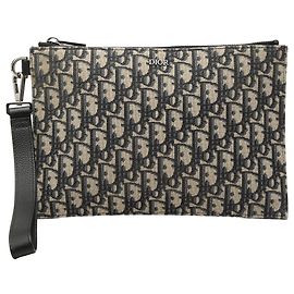 Pochette con zip A4 in tela Blue Oblique di Dior Blu Blu navy