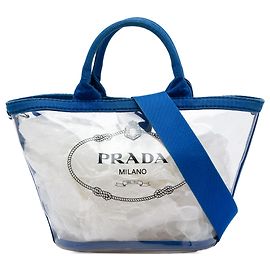 Tote Prada Blue PVC Canapa Logo Blu
