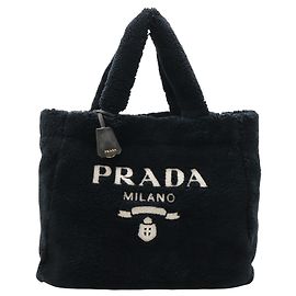 Tote Prada Black Spugna em tecido de toalha com logo Preto