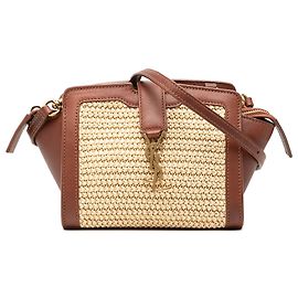 Bolsa Tote Saint Laurent Downtown Monogram em Raffia Bege Toy Bege