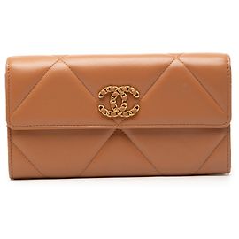 Chanel Brown Quilted Lambskin 19 Flap Wallet Brown Camel