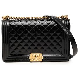 Chanel Black Medium Quilted Patent Boy Flap Noir