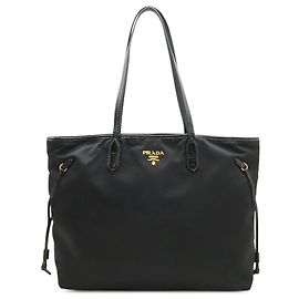Tote Prada em Tessuto preto com acabamento em verniz Preto