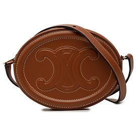 Céline Celine Marrone Piccola Borsa a Tracolla in Pelle di Vitello Cuir Triomphe Oval Marrone