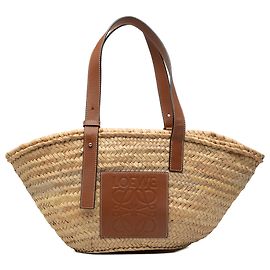 LOEWE Beige Medium Raffia Anagram Basket Tote Andere